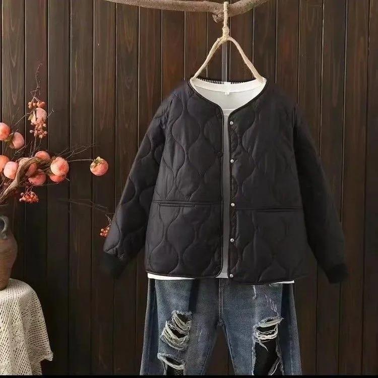Женские осенне-зимние однотонные легкие куртки свободного кроя со стойкой и коротким верхом