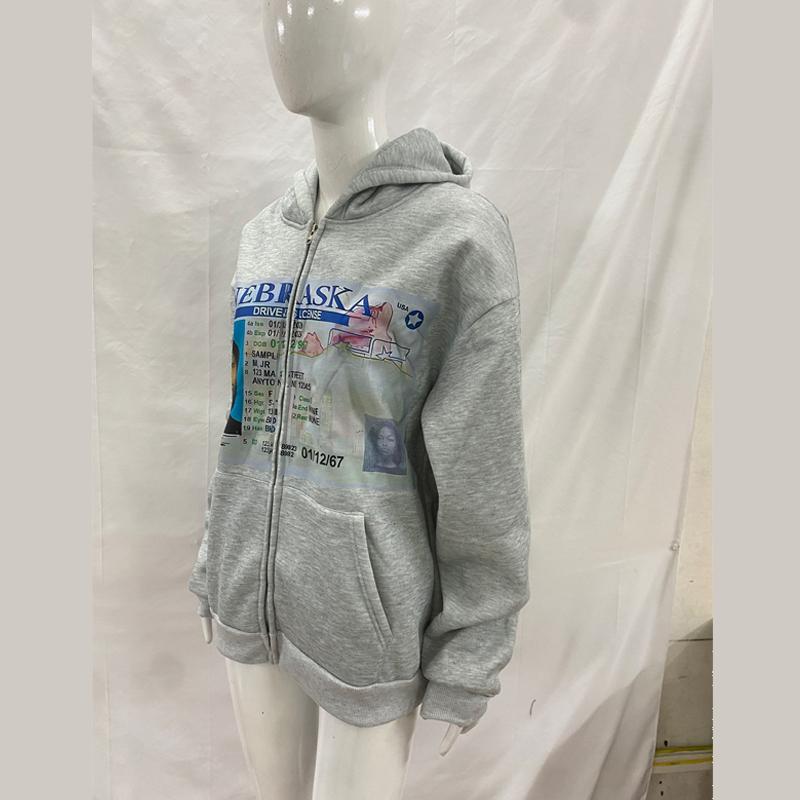 Европейская и американская Y2K персонализированная печатная толстовка на молнии с длинным рукавом в стиле ретро стрит-моды