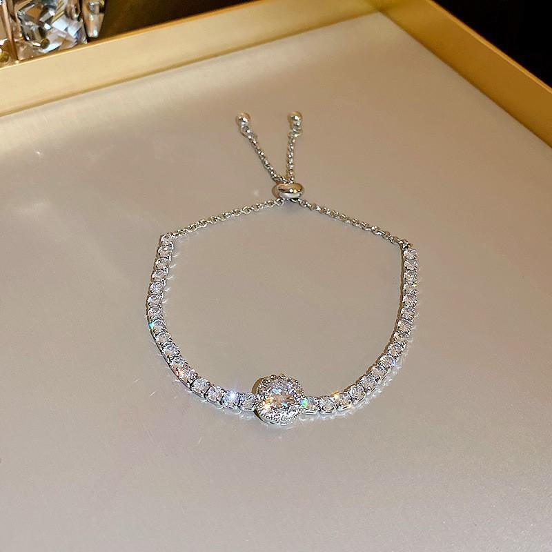 New Zircon Rectangle Clasp Bracelet Summer Cool Tone Elegant Luxury Women Jewelry