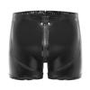 Glossy Patent Leather Boxer Shorts for Men S-3XL: Elastic Waistband with Zipper Button Openable Crotch for Nightwear