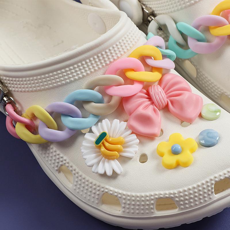 11 шт., блестящие однотонные туфли со стразами, 1 комплект, цепочки с фруктами и цветами, милые подвески в виде крокодила