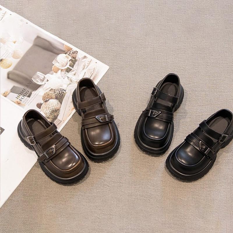 Классические черные туфли Мэри Джейн для девочек, толстая подошва, повседневные кожаные туфли для детей, модные однотонные детские туфли принцессы, простые