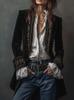 European and American women's clothing long-sleeved solid color spliced lace gold velvet jacket