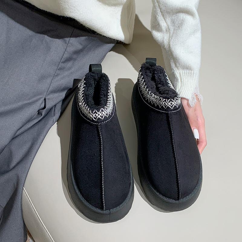 Новые осенне-зимние сноубутсы на толстой подошве, модные теплые хлопковые ботинки с напуском и утолщением, накидка на ногу, однотонные простые ботильоны с низким голенищем