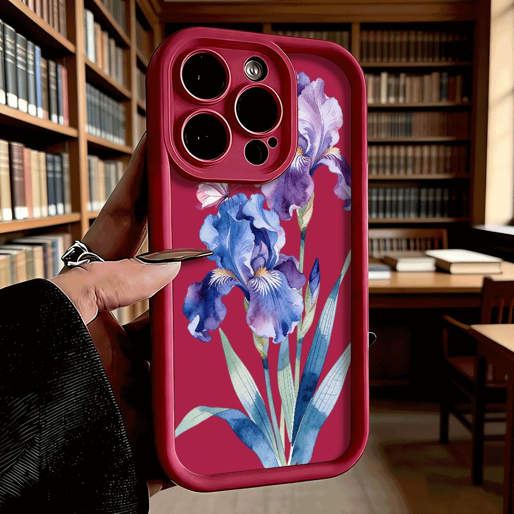Blue Iris Pink Butterfly Luxury Anti-Slip TPU Phone Case For Xiaomi Redmi Note 15 14 13 12 11 10 9 Pro Full Protective Cover