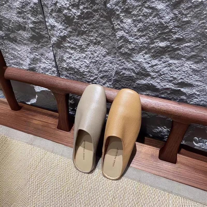 Baotou Half Slippers Women's Summer Wear 2025 Ultra-soft Leather Soft-soled Lazy Single Shoes Comfortable and Versatile Temperament Muller Shoes
