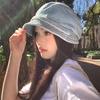 Retro Denim Bucket Hat Women's Spring Summer Big Head Circumference Painter Hat Showing Face Small Short Brim Beret Drape Pile Hat
