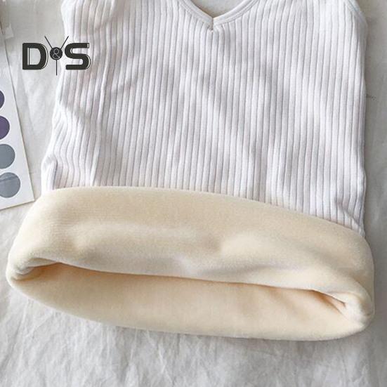 Winter Women Thermal Vest Seamless Thick Plush Fast Temperature Lock V Neck Slim Fit Elastic Sleeveless Inner Wear Bottoming Tank Top