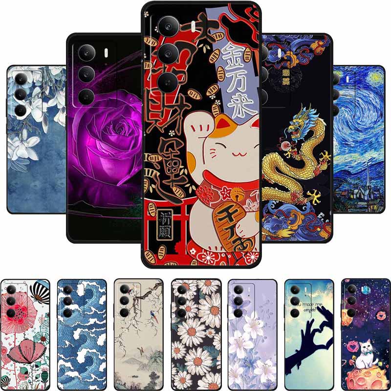 3D Тисненый Чехол Для Realme C75 4G 5G C75x V70 V70s 14x Realme C71 4G Чехол C 75 71 Чехол Цветок Черный Силикон Мягкая Задняя Крышка Сумка