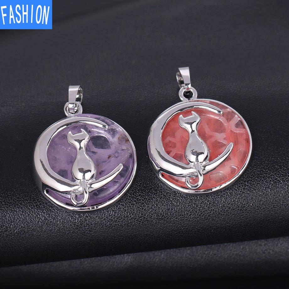 Кулон «Китти и Луна» из натурального камня с полой спиной и хрустальным ожерельем с подвеской «Милая девушка»