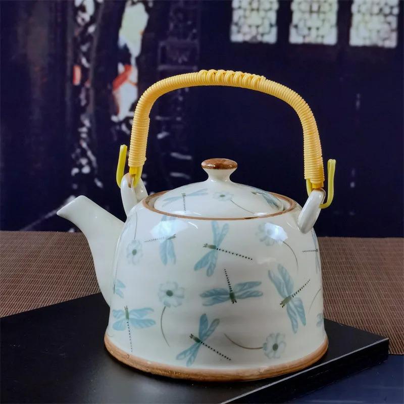 Бытовой фарфоровый чайник, керамический большой вместительный горшок для прохладной воды, большой синий и белый фарфоровый горшок с петлевой ручкой в ​​стиле ретро