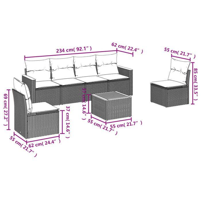 VidaXL Salon de Jardin avec Coussins 7 pcs, Canapés de Terrasse, Ensemble de Meubles de Patio, Mobilier d'Extérieur, Mélange 3225870