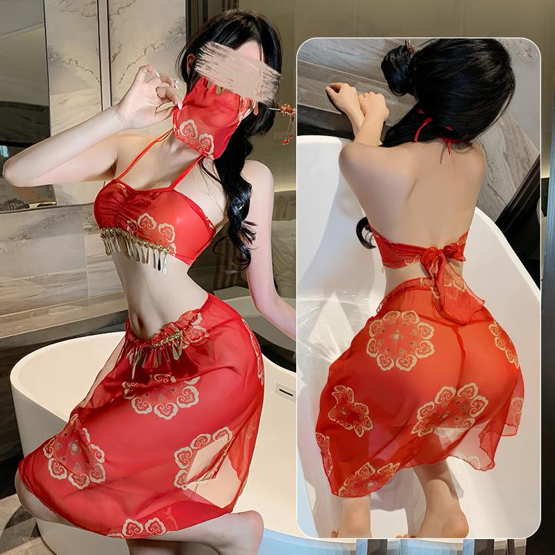Sex underwear cheongsam high split sexy suit perspective Dunhuang ancient style uniform Wu Meiniang national style