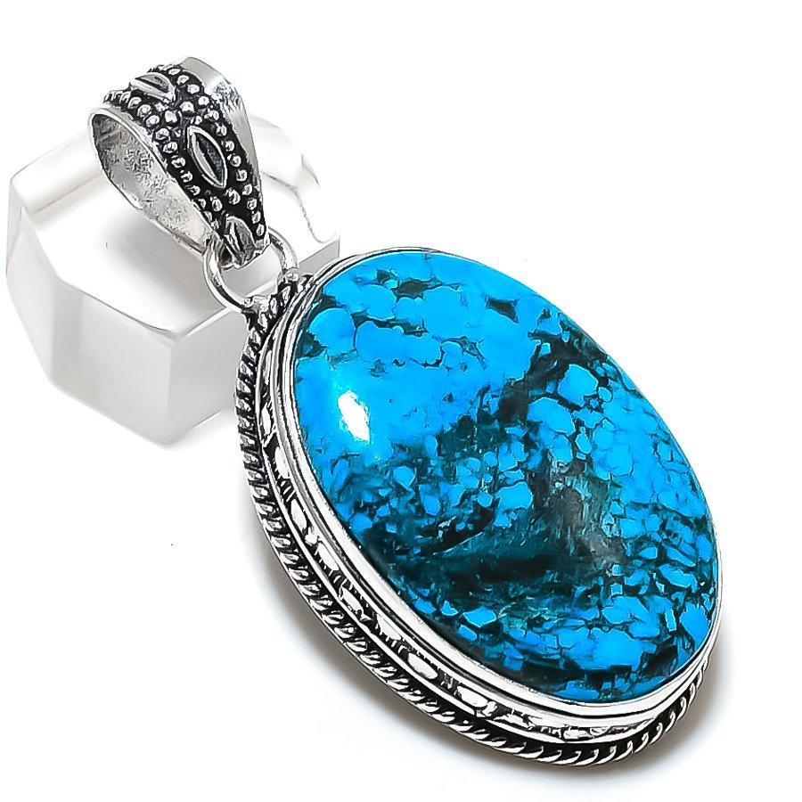 Подвеска из серебра 925 пробы с тибетским бирюзовым камнем 2,17 дюйма W9B13