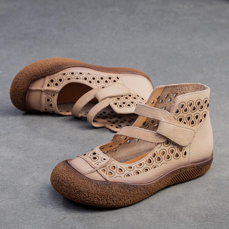 Johnature Полые дышащие сандалии из натуральной кожи, удобная универсальная женская обувь на мягкой подошве в стиле ретро