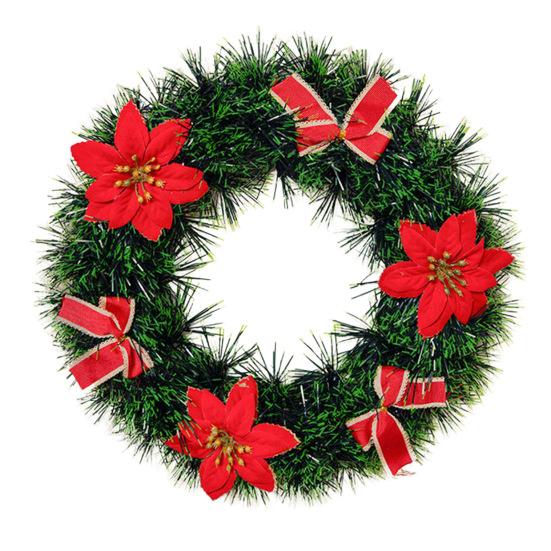 Christmas Wreath for Front Door Artificial Pine Needle Wreath with Balls Bows Flowers Merry Christmas Hanging Decor for Home Wall Window Porch Decor