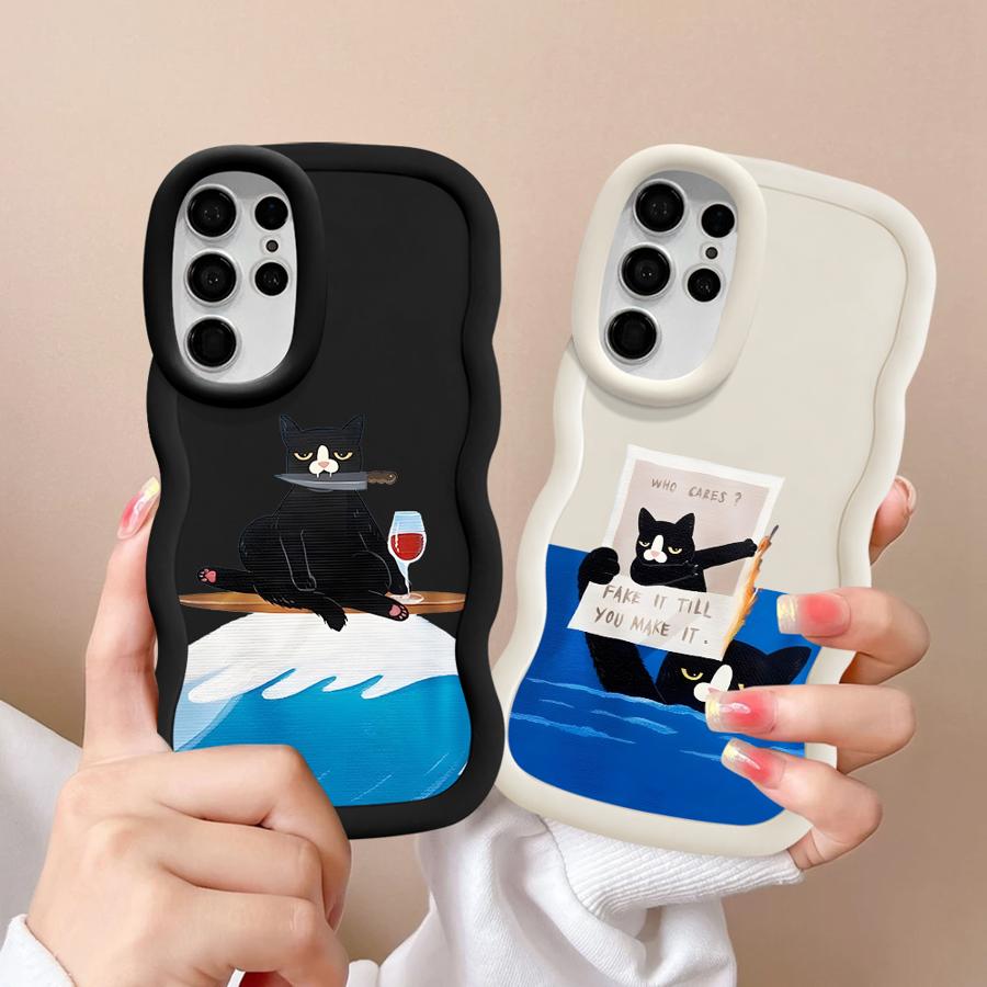 Мультяшный кот Мягкий чехол для телефона для Samsung Galaxy S21 S20 FE A25 S25 S22 Ultra S24 A26 S23 Plus A54 A35 A34 A55 A24 A36