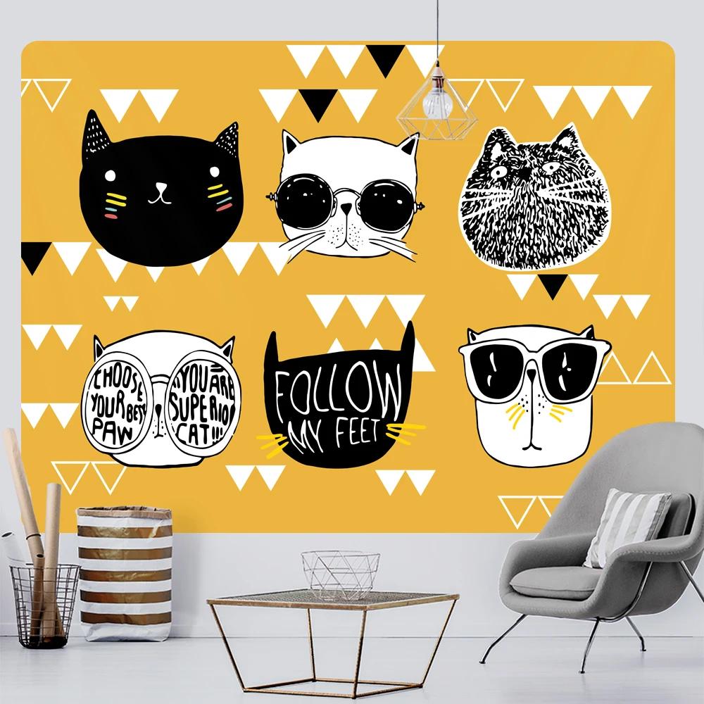 Панк-кот Домашнее украшение Искусство Гобелен Психоделическая сцена Стена спальни