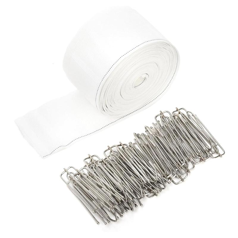 10 Meter Curtain Pleating Tape White Pleater Tape With 30Pcs 4 Prongs Curtain Pleat Hooks Clips For Making Home Decors