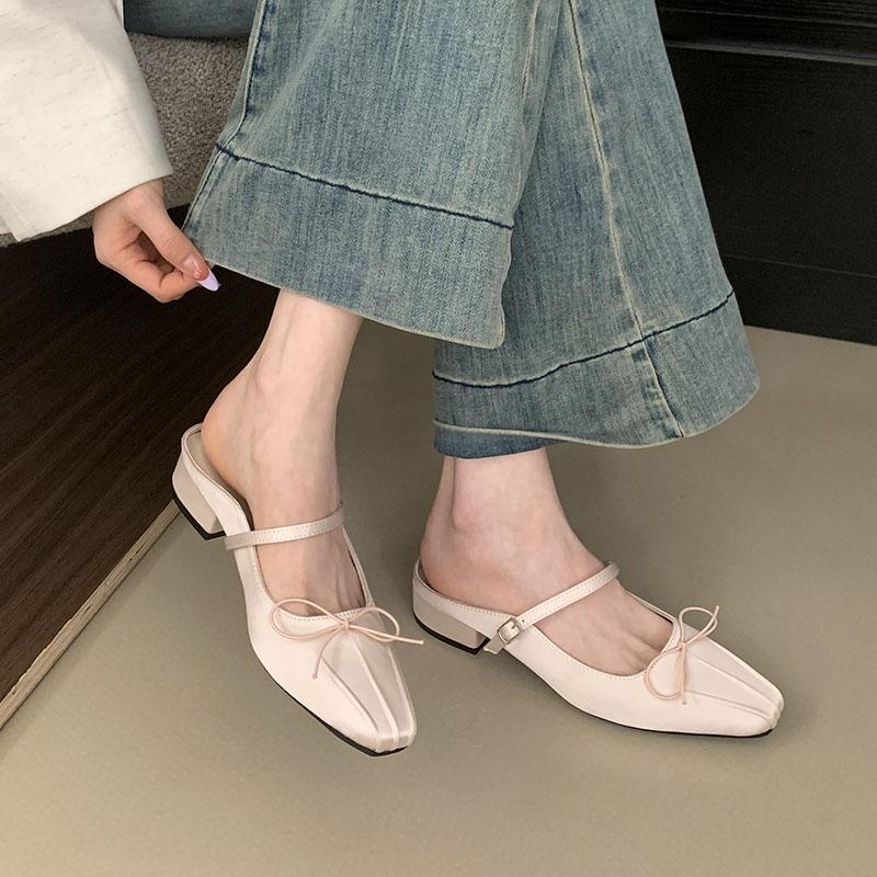 Мода Мода Туфли-лодочки с бантом-бабочкой Женские туфли на плоской подошве Женская обувь с мелким вырезом Слипоны Женские туфли на плоской подошве Слайды Мюли