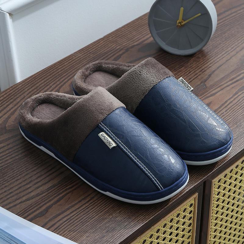 Зимние домашние тапочки для мужчин, массажные домашние тапочки из пены с эффектом памяти, с мехом, из искусственной кожи, водонепроницаемые мужские домашние тапочки, размер плюс 51