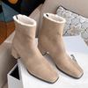 Designer Warm Plush Women Ankle Boots Fashion Square Toe High Heel Shoes Laides Comfort Cottom Shoes