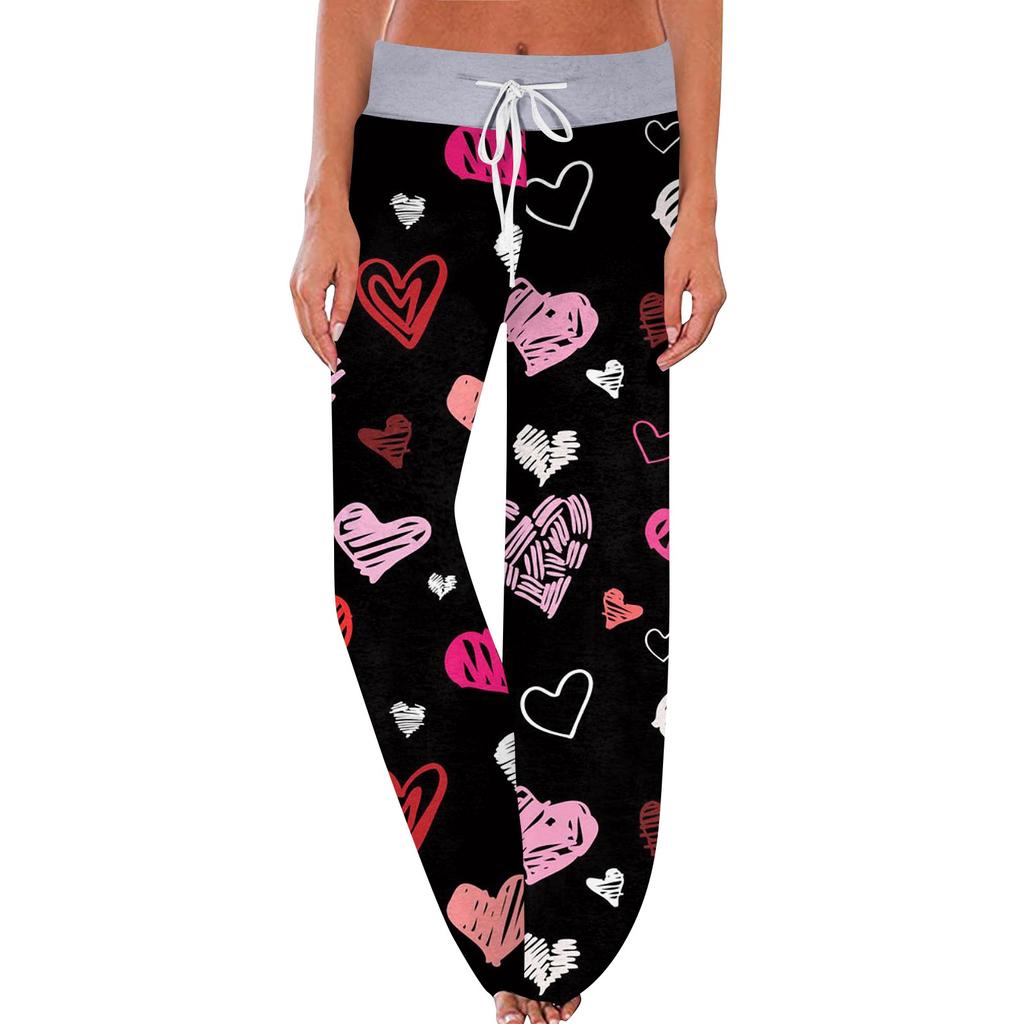 Женские модные повседневные удобные пижамные брюки с принтом и широкими штанинами на шнурке