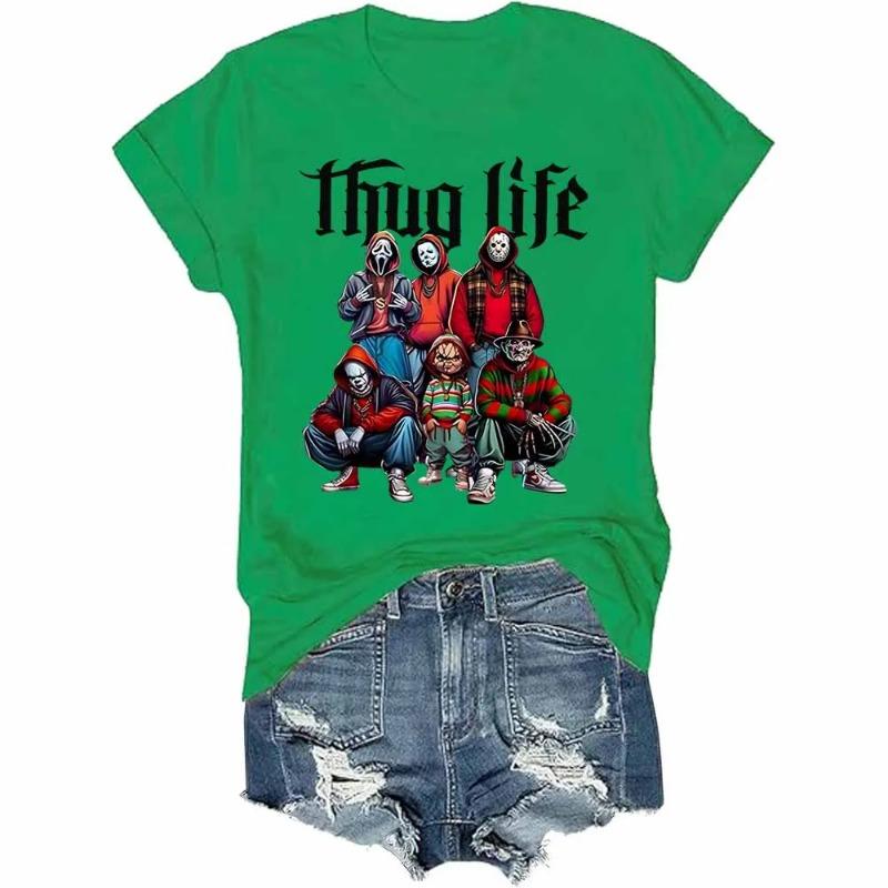 Футболка с фильмом ужасов «Thug Life» Футболка с персонажем ужасов «Friends» на Хэллоуин Футболка с забавной графикой на Хэллоуин Женская