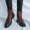 British Men's Leather Boots Pointed Business Dress Boot Lace Up High-Top Boots for Men Brand Casual Ankle Boot Botas2025