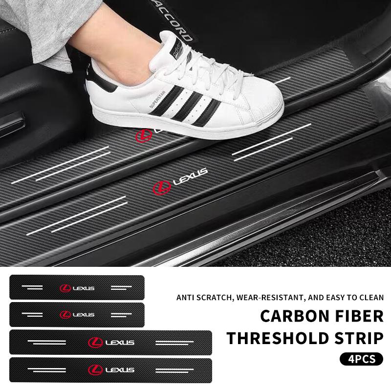 Carbon Fiber Leather Car Door Sill Protection Strip Decorative Car Accessories For Lexus F SPORT GX460 Ct200h IS250 ES 220D