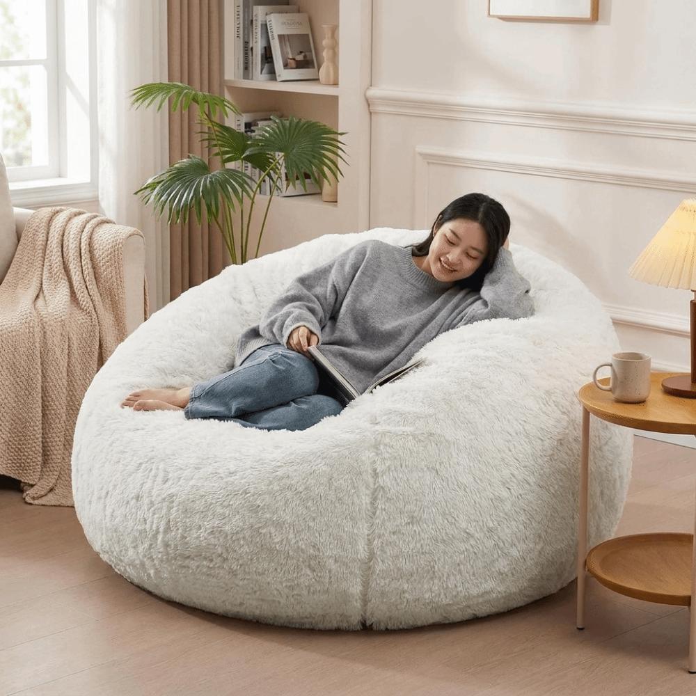 Round Fluffy Plush Lazy Sofa Cover Large Size Bean Bag Chair Cover Stuffed Animal Storage