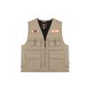 X Rokit Geometric Pattern Stripe Print Multi-Pocket Vest Unisex Outerwear Khaki VN0005XAKHK