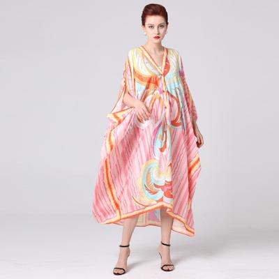 Платье с цветным принтом, женское платье большого размера с рукавами «летучая мышь», тонкий V-образный воротник, осенние платья в богемном стиле