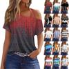 Women's Fashion Casual Print Sexy Cold Shoulder Short Sleeve T-shirt Top