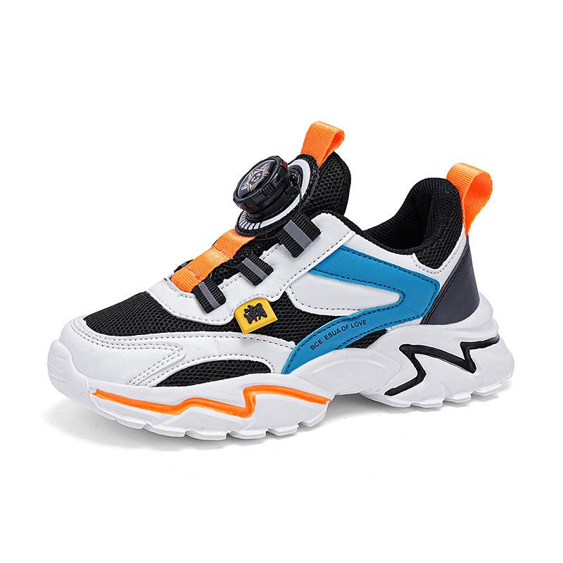 Boys Shoes 2025 Spring Mesh Breathable New Middle-aged and Older Children's Sports Shoes Boys Rotating Buckle Classmate Tide