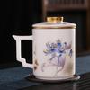 Dehua White Porcelain Tea Infuser Office Mug - Lotus Wen Xuan