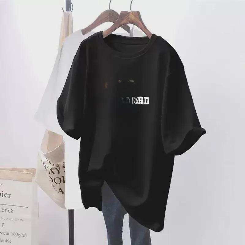 Женский белый топ с короткими рукавами из чистого хлопка 2023 года — свободный крой, средней длины