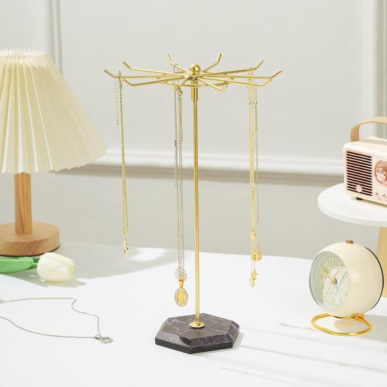 360-Degree Rotating Necklace Holder Organizer with Hooks Stable Base Tangle-Free Multipurpose Necklace