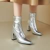 Plus Size Gold Microfiber Fabric Pointed Ultra-High Thick Heel Zipper Short Boots Thick Plush Lining Winter Ankle Silver Boots