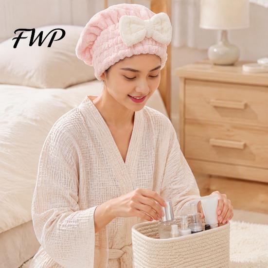 Coral Fleece Hair Wrap Towel with Bow, Women Microfiber Turban, Bathroom Accessory Anti-Frizz Absorbent for Long Thick Curly Large Turban