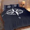 Nautical Compass Bedding Set, Navy Blue & White Nautical Print Duvet Cover with Pillowcases, 3-Piece Bed Linen for Bedroom Decor