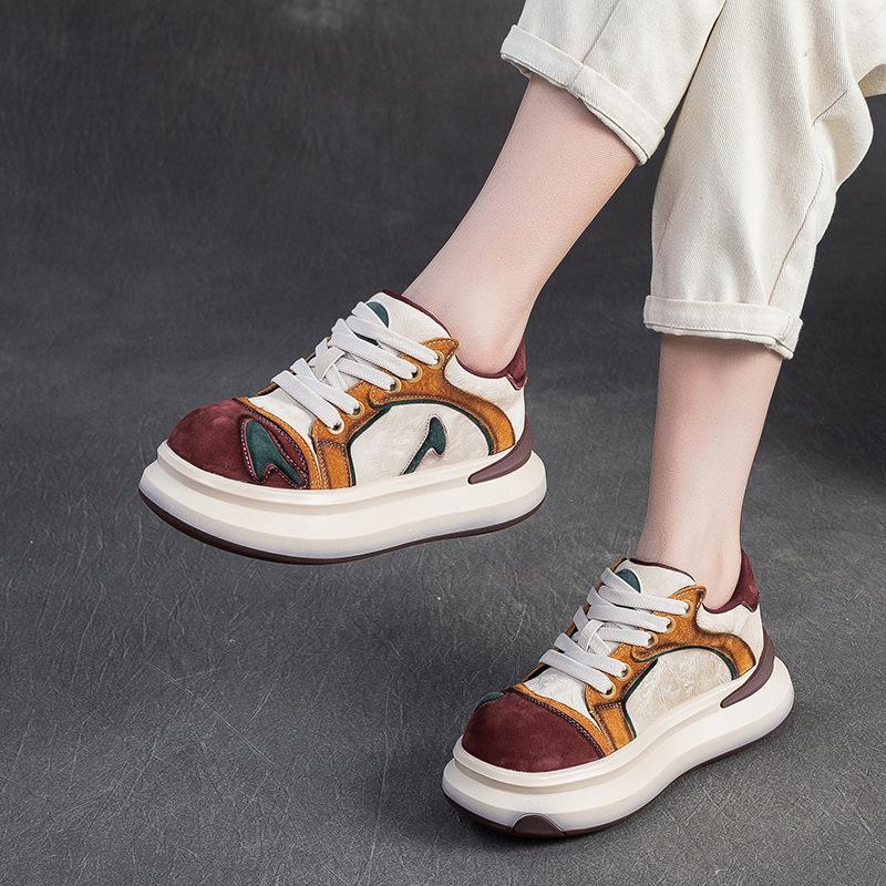 Fashion GKTINOO Lace-up Shoes Women Sneakers Genuine Leather Mixed Colors Spring Autumn Handmade Comfortable Retro Platform Sneakers