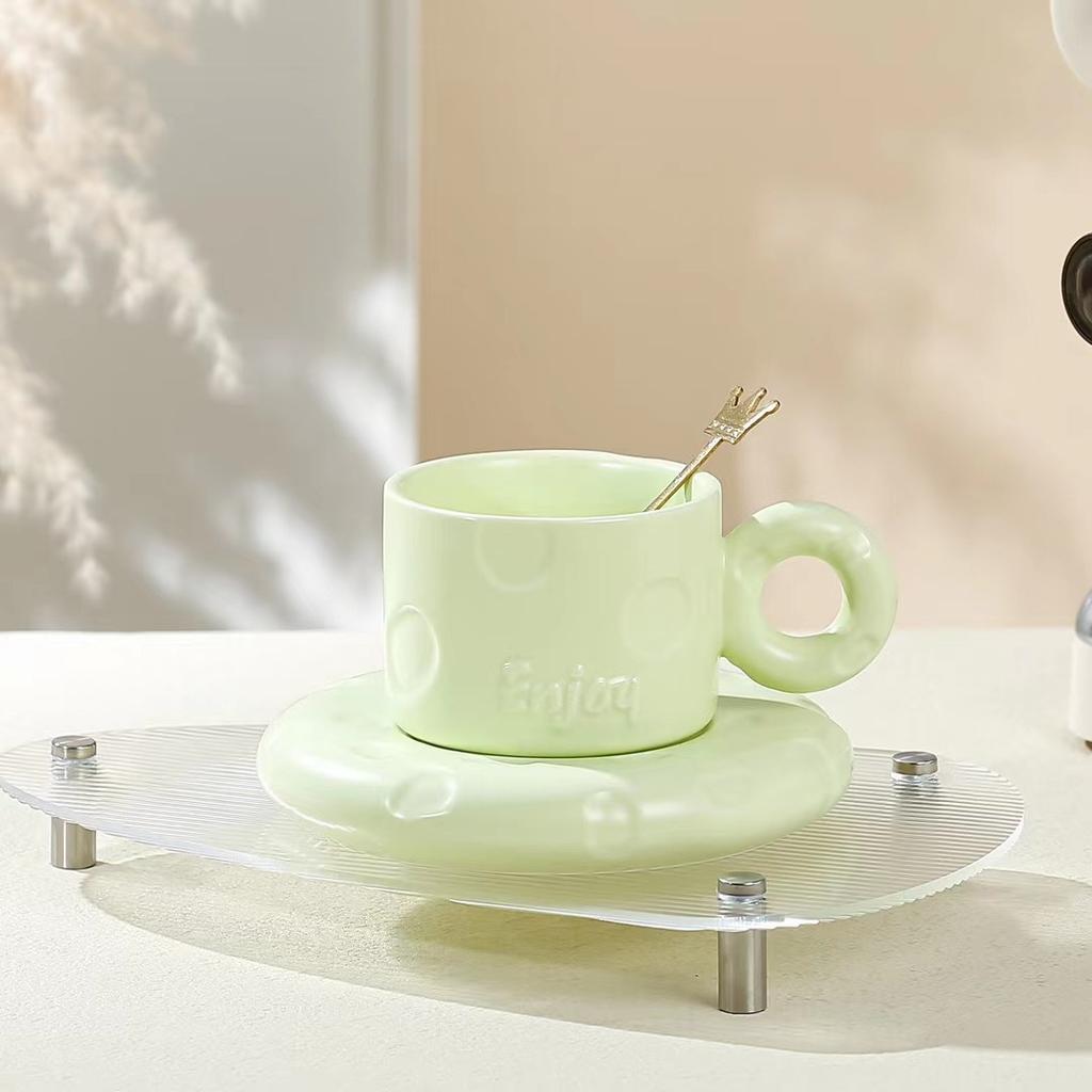 Милый пончик конфетного цвета кофейная чашка блюдце набор офисная кружка простая креативная керамическая чашка девушка сердце