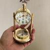 12.7 Cm Maritime Shinny Brass Dome Lens Table Desk Clock with Compass Christmas Gift Décor Halloween Décor Brass Mechanical Desk Clock