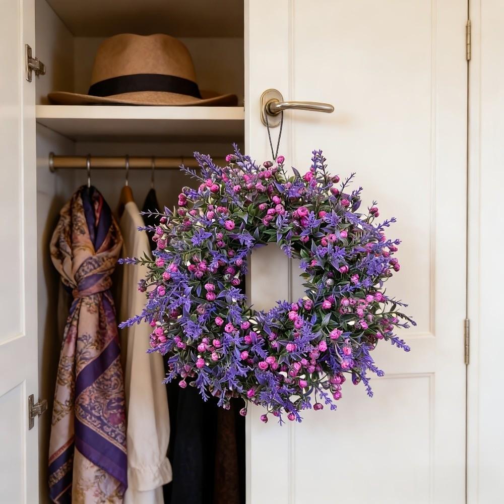 Plastic Artificial Lavender Wreath Simulated Plant Lifelike Door Hanging Wreath Faux Flowers Handmade Front Gate Wreath