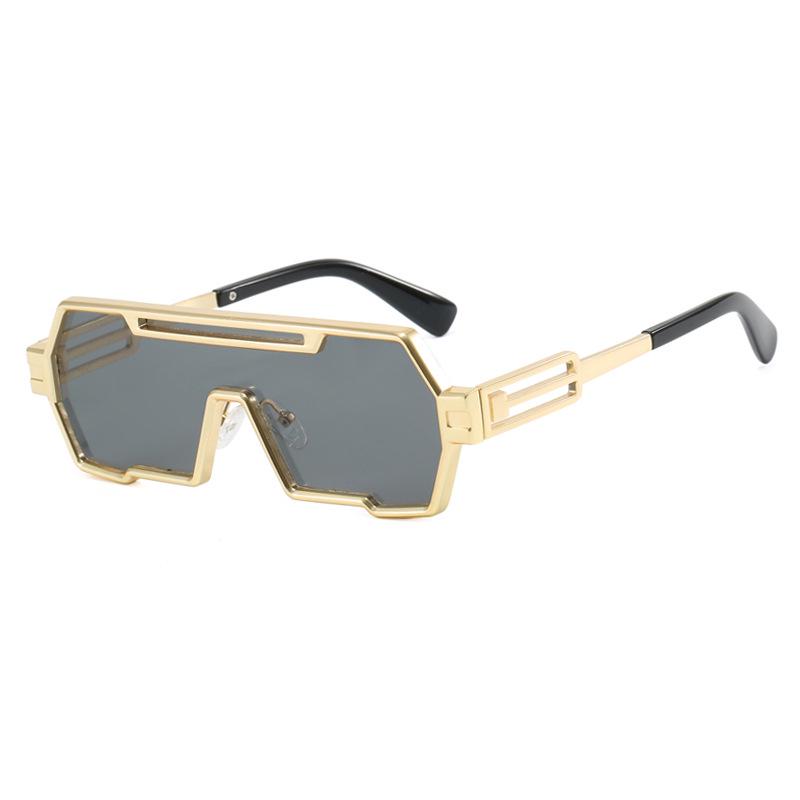 Men's Retro Steampunk Polygon Sunglasses - One-Piece, Irregular, High-End Street Style