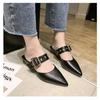 Belt Buckle Half Slippers for Women To Wear Externally 2024 Summer New Korean Style Pointed Thick Heel Wrapped Slippers for Women