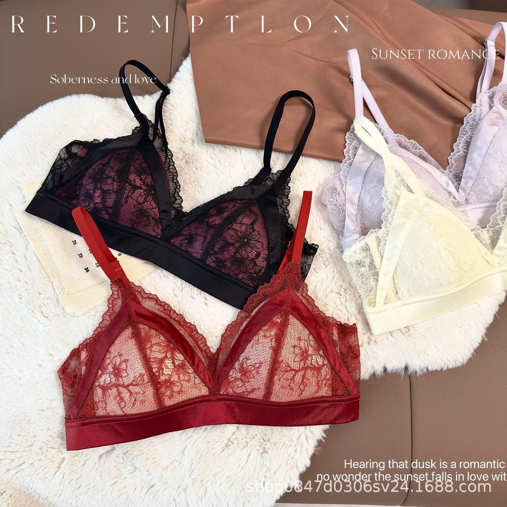 French underwear women's small breasts pure desire sexy lace triangle cup no steel ring collection breast women's summer new