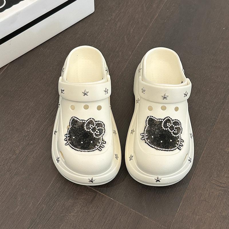 Повседневные EVA сандалии мультяшный котенок толстая подошва обувь с отверстиями летняя мода увеличивающие рост удобные нескользящие тапочки с закрытым носком крутые шлепанцы