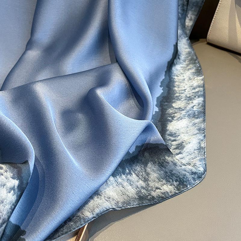 90X180CM Spring and Autumn Blue Camellia Fashion Summer Sunscreen Beach Scarves Scarves Shawl Temperament Scarf Holiday Scarf